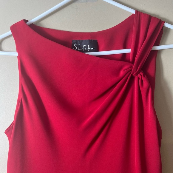 SL Fashions Red Asymmetrical Cocktail Dress Sleeveless Small Evening Formal Glam - Picture 3 of 8